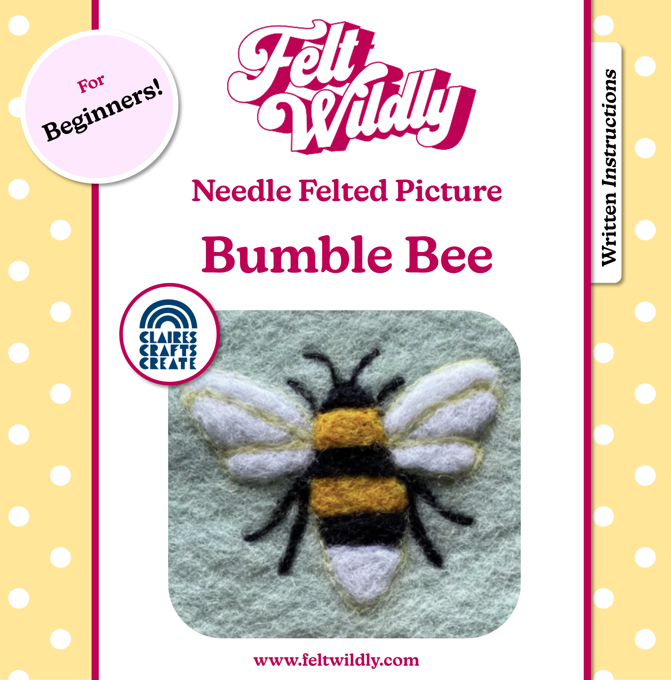 BEGINNER'S  2D Needle Felted Bumble Bee Picture Kit