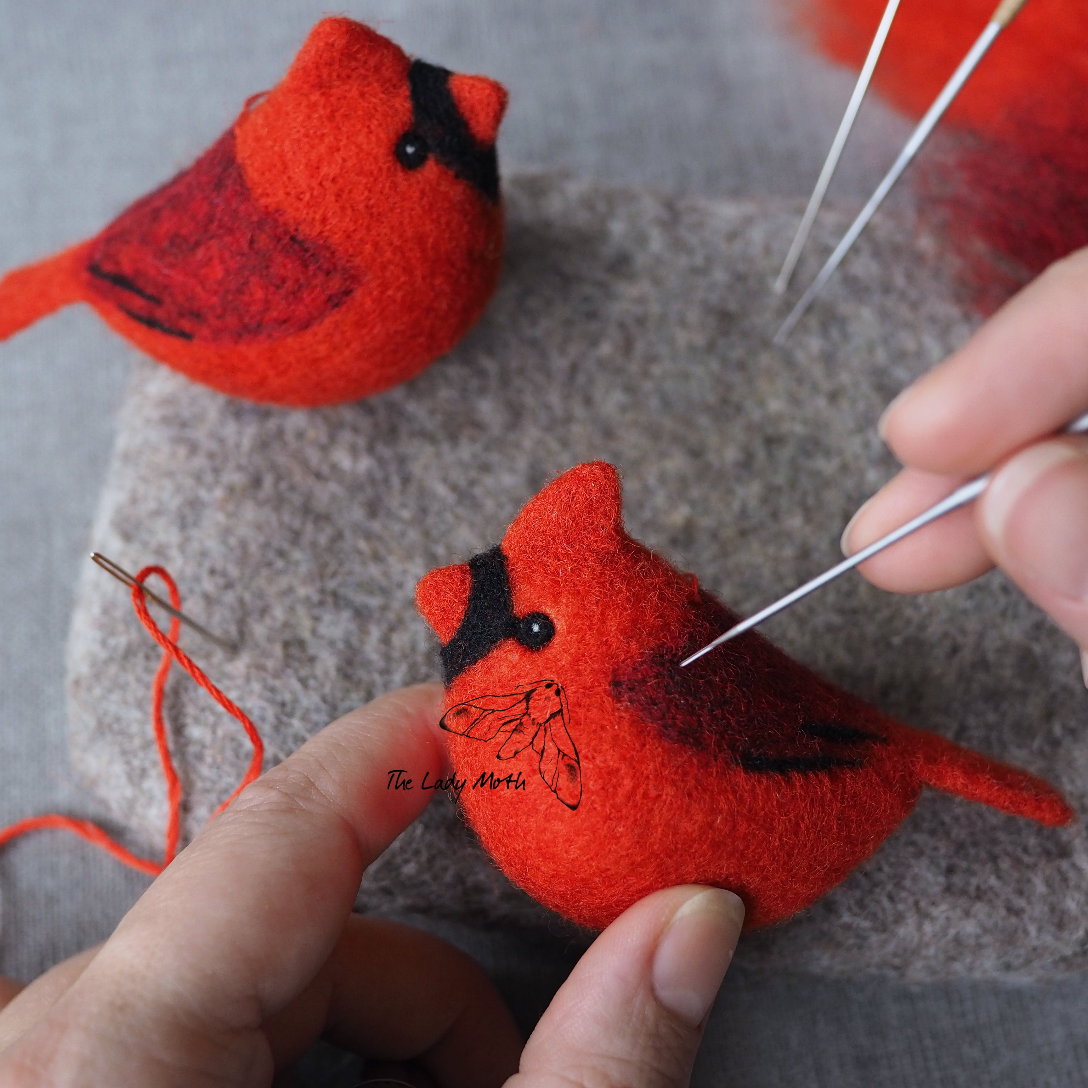 Online Video Tutorial - Needle Felted Red Cardinal Ornament by The Lady Moth