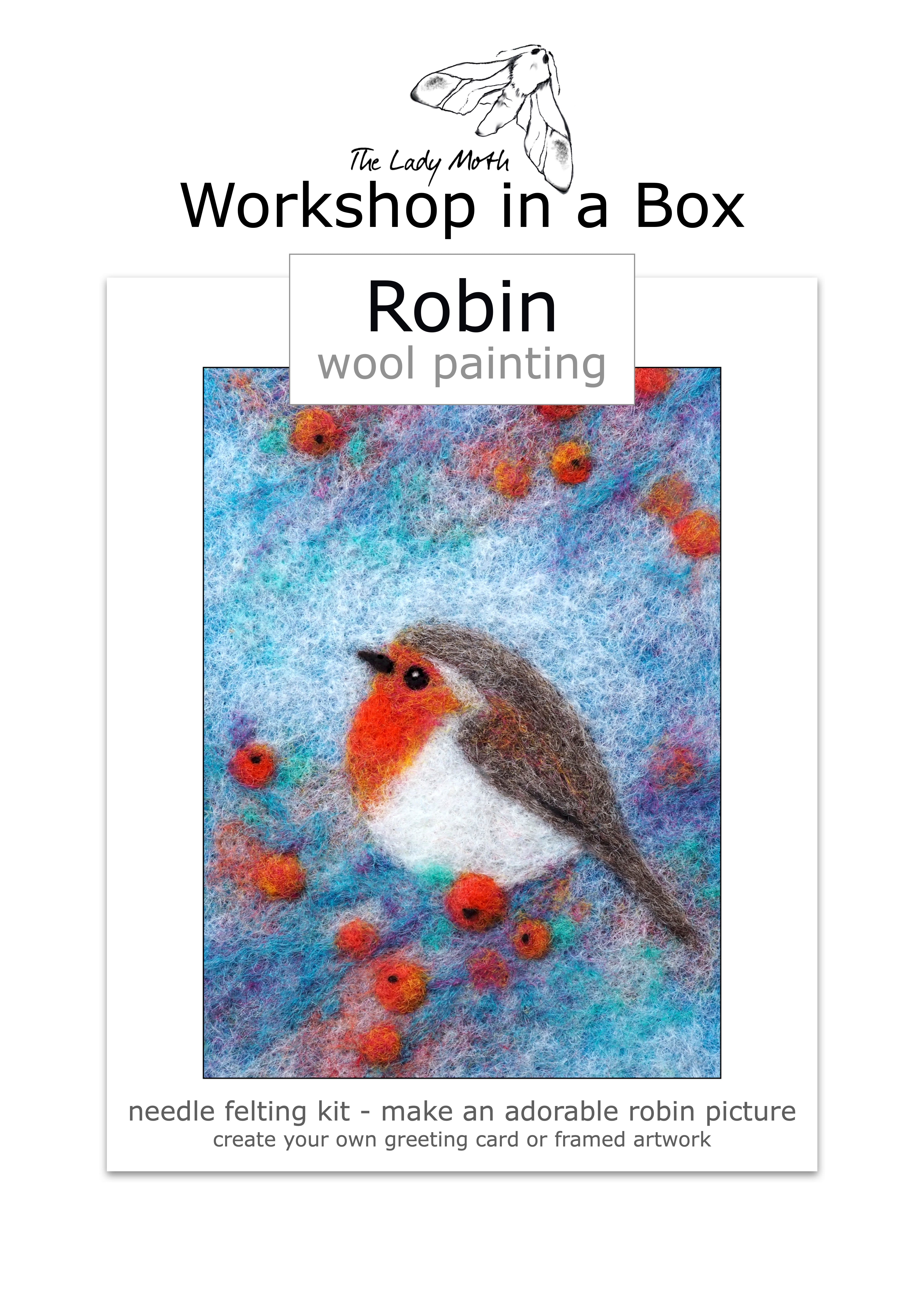 Workshop in a Box - Needle Felted Robin Wool Painting by The Lady Moth.