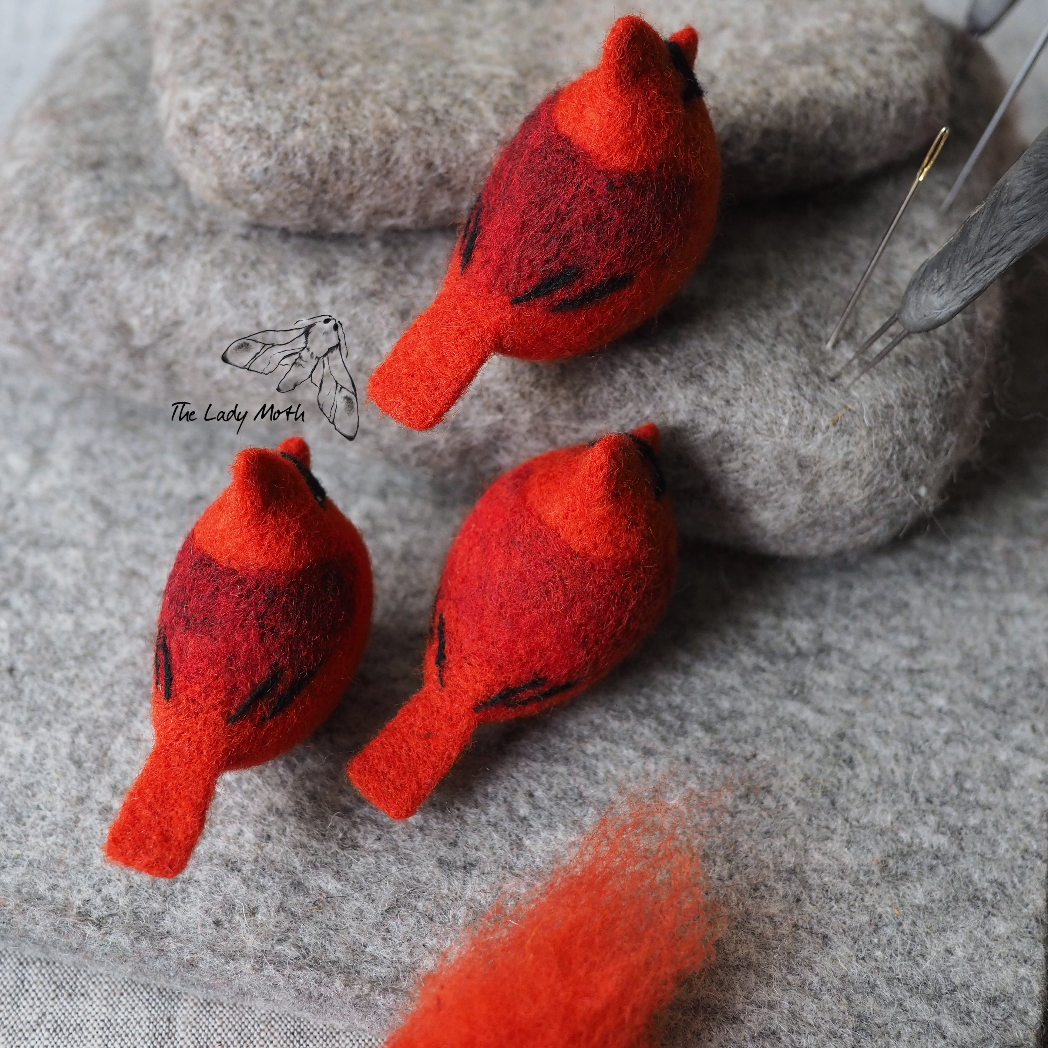 Workshop in a Box - Needle Felted Red Cardinal Ornament by The Lady Moth