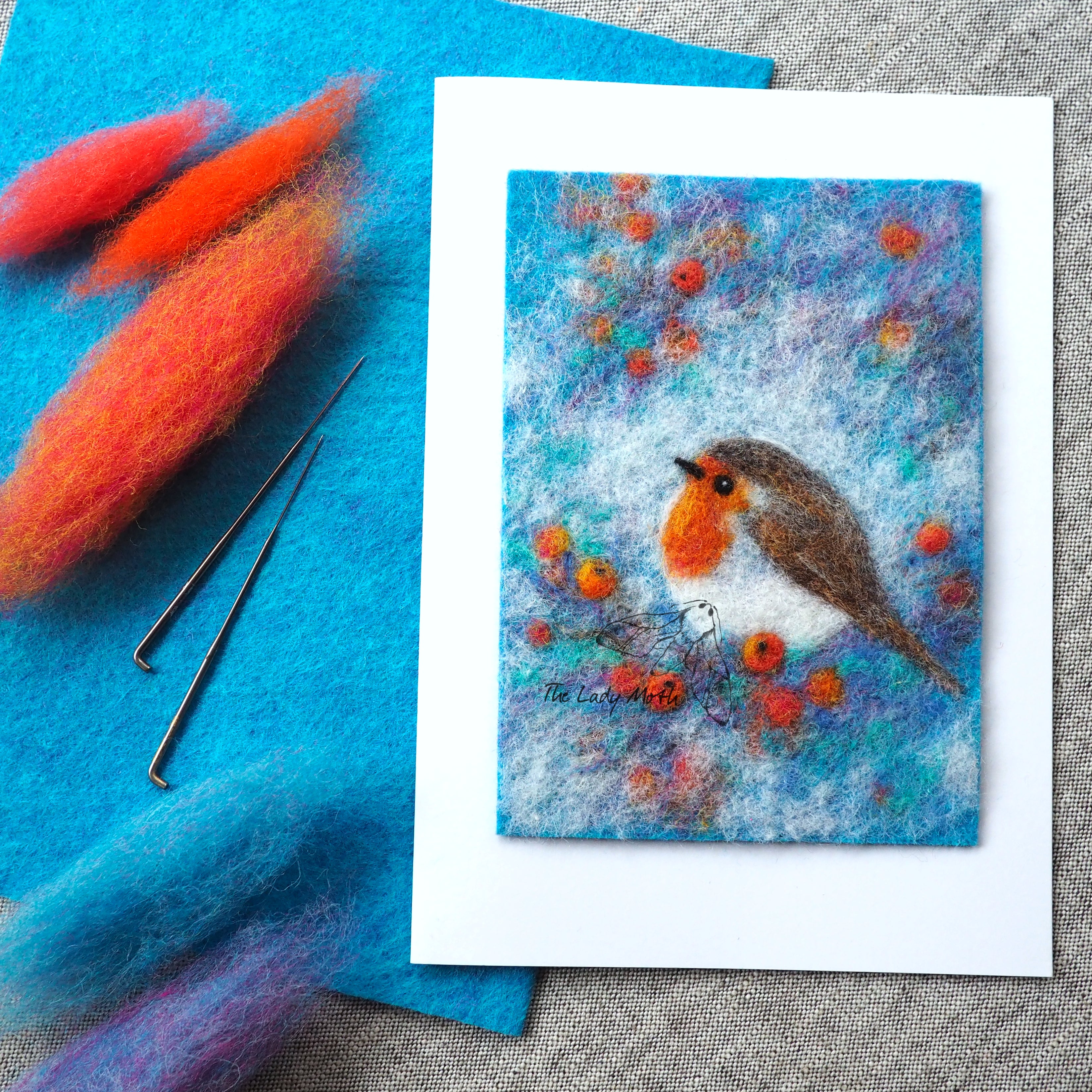 Workshop in a Box - Needle Felted Robin Wool Painting by The Lady Moth.