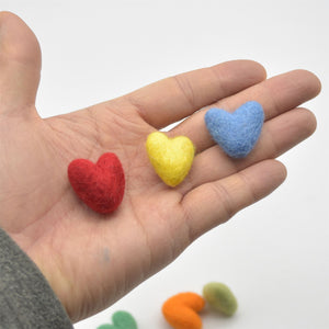 Handmade Felt Hearts - 2cm -  Pack of 10 Rainbow Colours