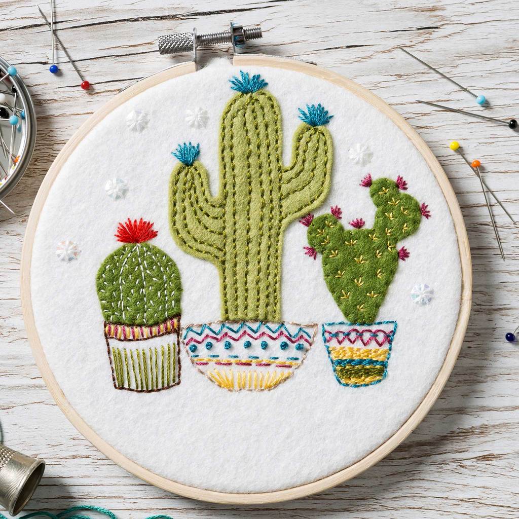 Cactus Felt Applique Hoop by Corinne Lapierre