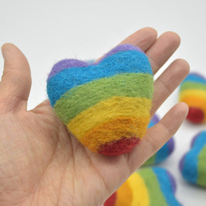 One Handmade Felt Heart - 6cm -  Rainbow
