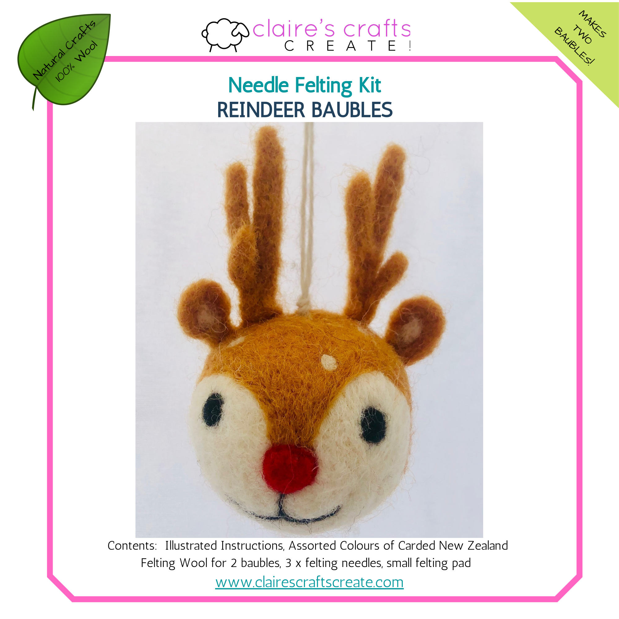 Reindeer Baubles Needle Felting Kit