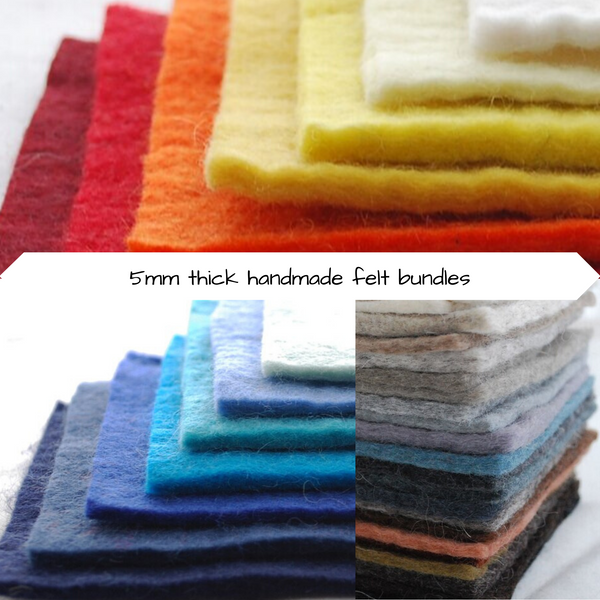 Handmade Wool Felt Square Mixed Bundles approx 5mm thick – Felt Wildly