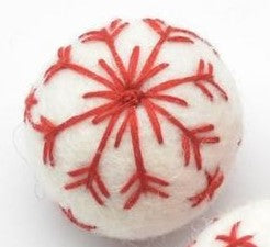 Handmade 100% Wool Snowflake Bauble - 3cm -  White