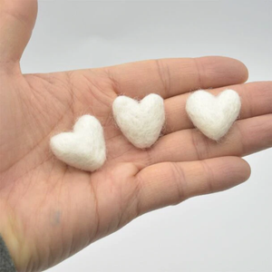 Set of 3 Handmade Felt Hearts - 3cm -  Ivory White
