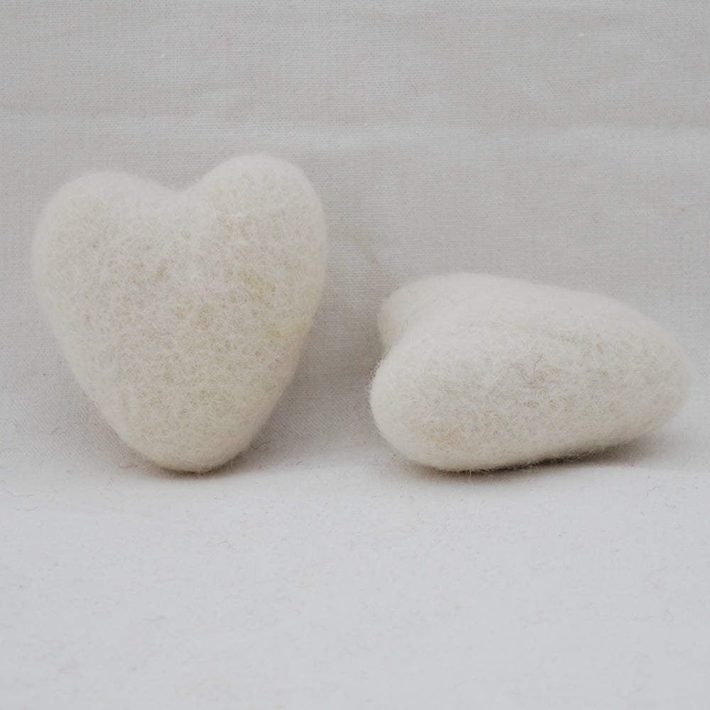 One Handmade Felt Heart - 6cm -  Ivory White