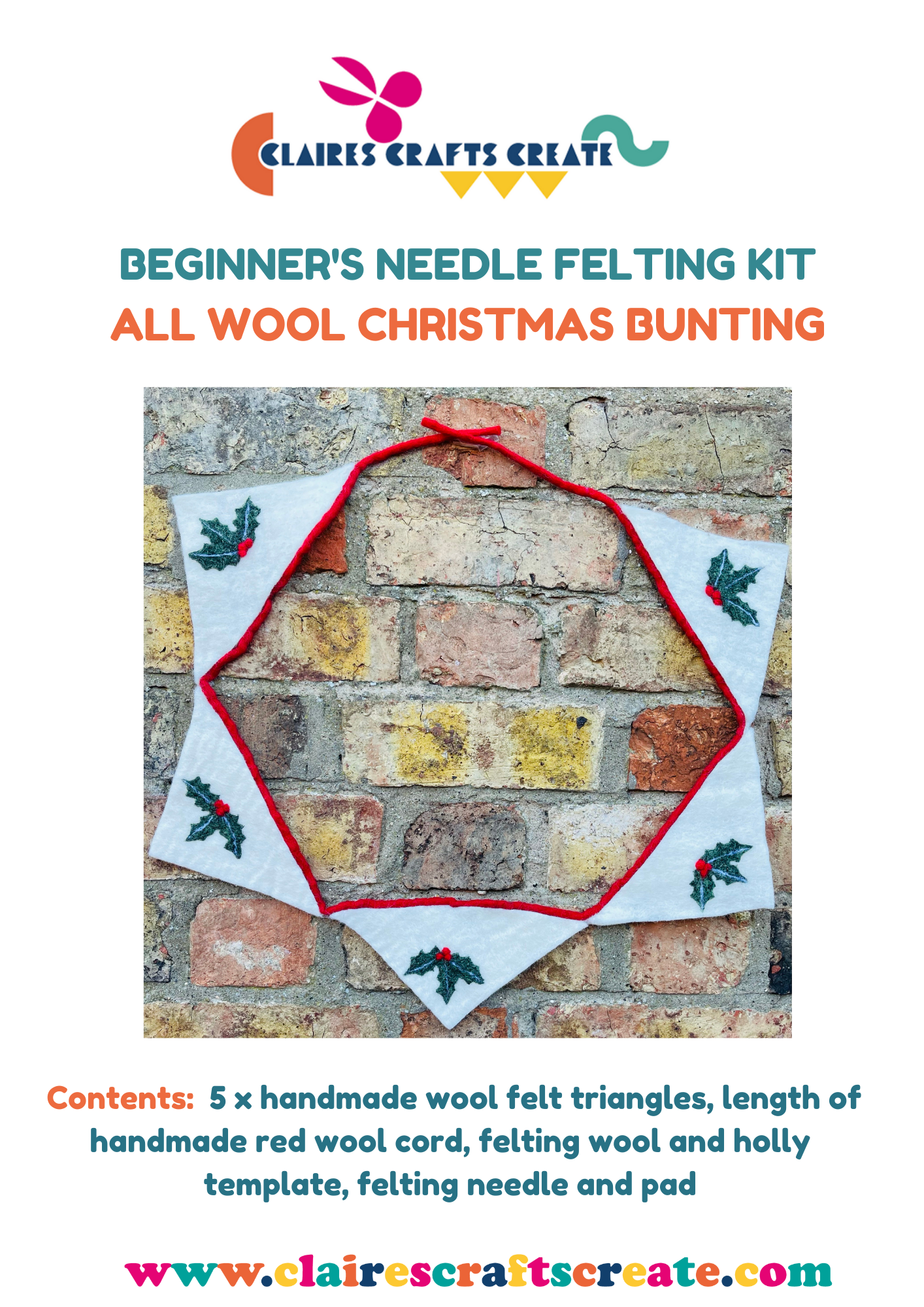 Needle Felted Christmas Bunting Kit