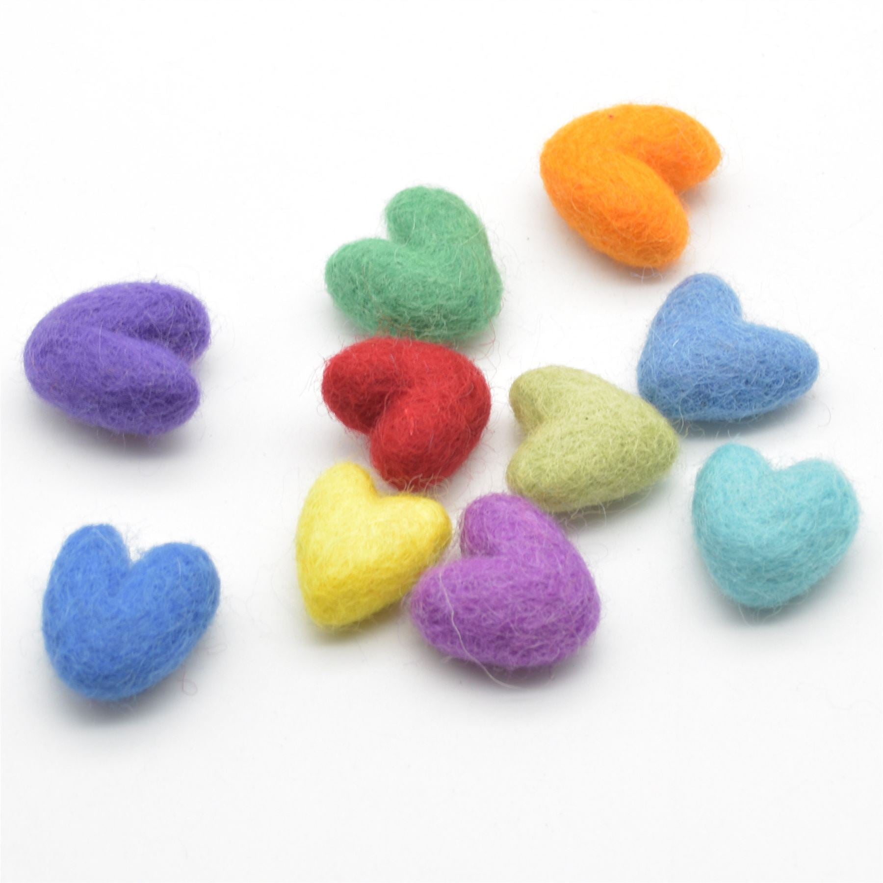 Handmade Felt Hearts - 2cm -  Pack of 10 Rainbow Colours