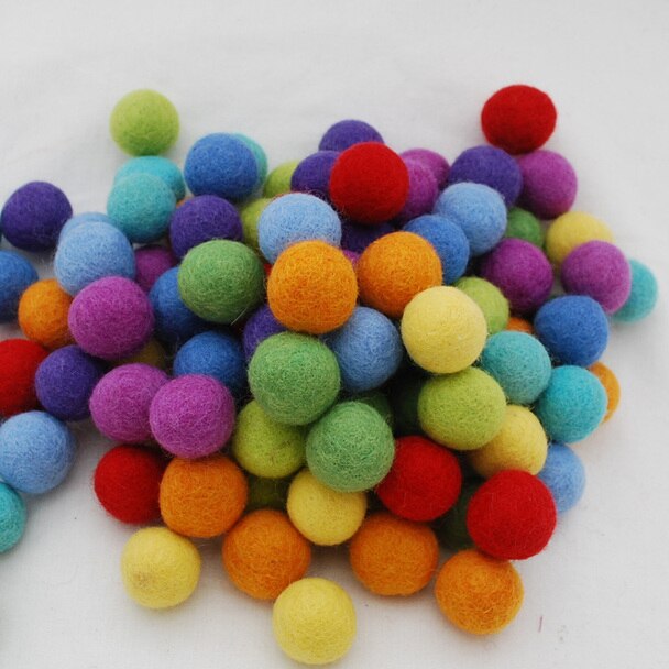 50 Handmade Felt Balls - 2.5cm -  Rainbow Colours